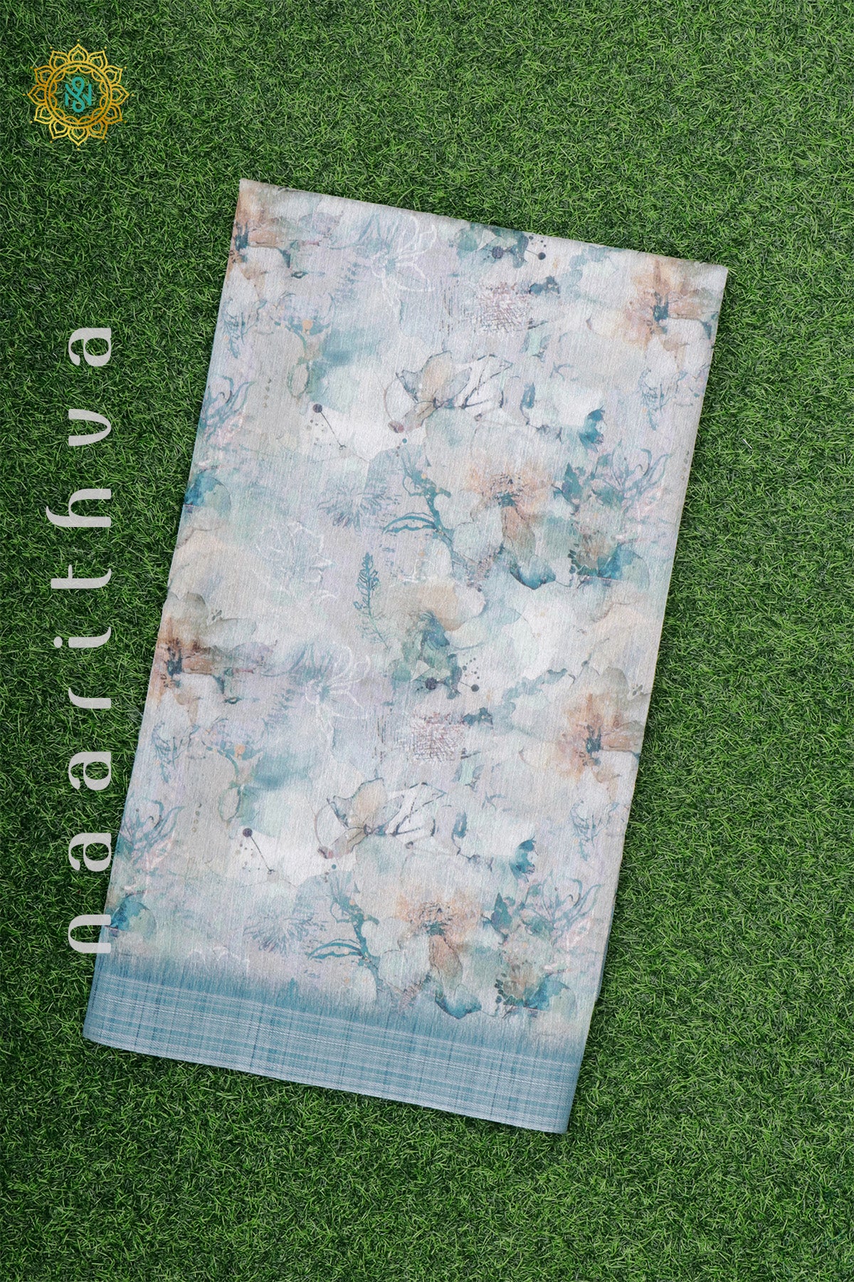 WHITE WITH BLUE - JUTE COTTON