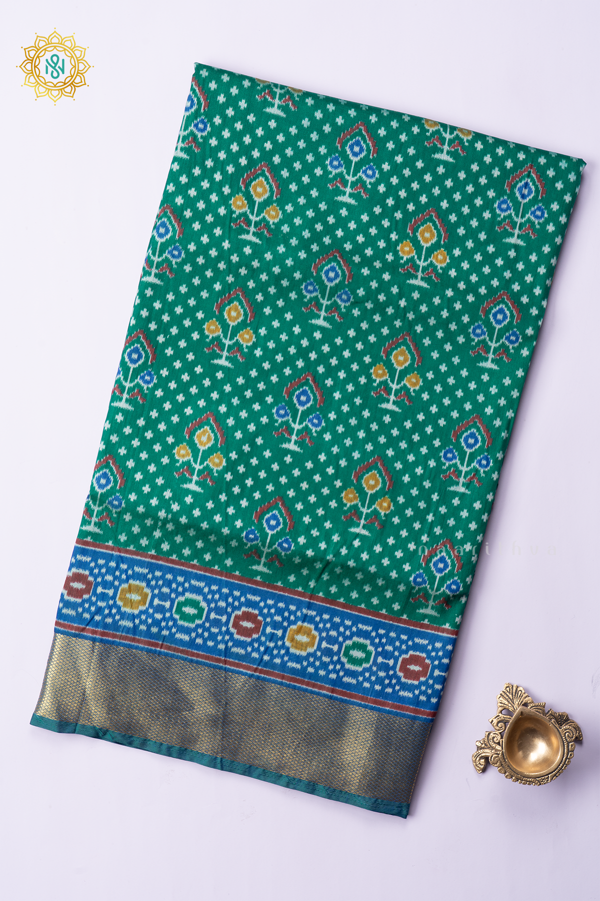 GREEN WITH SKY BLUE - SEMI PATOLA SILK