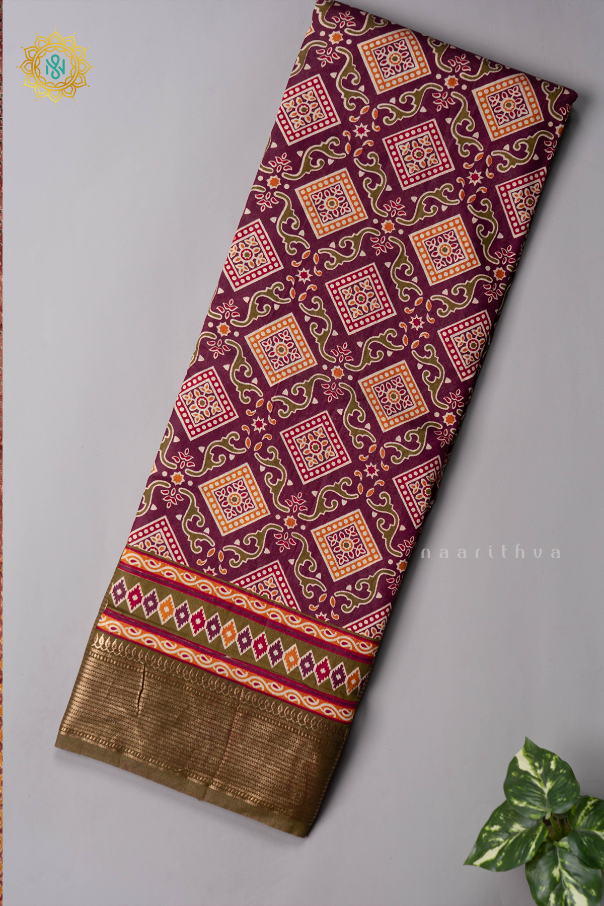 MAROON WITH GREEN - VISCOSE COTTON