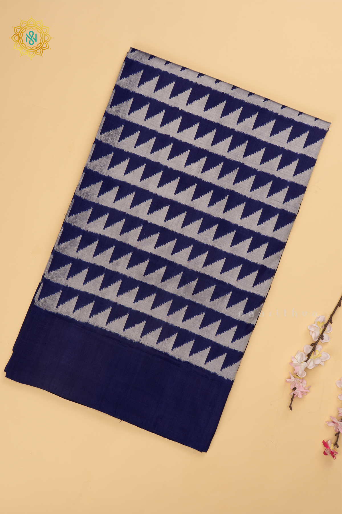 Blue Ikkat Pure Silk Saree with Patola Printed Body and Plain Border