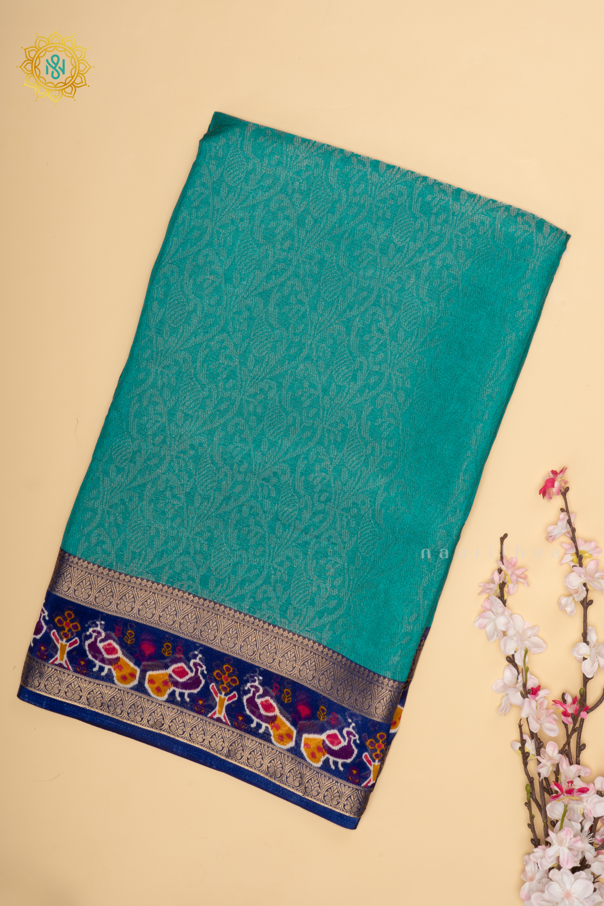 Sky Blue With Navy Blue Dola Silk Saree With Zari Woven Body And Printed Zari Border