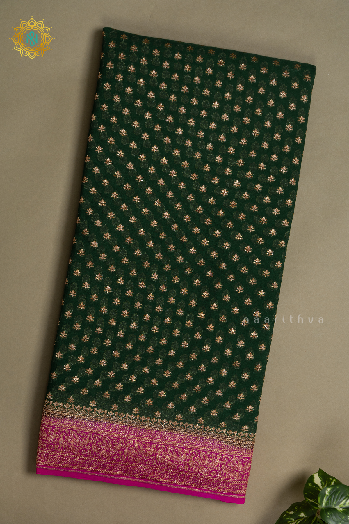 GREEN WITH PINK - PURE BANARASI KHADDI GEORGETTE