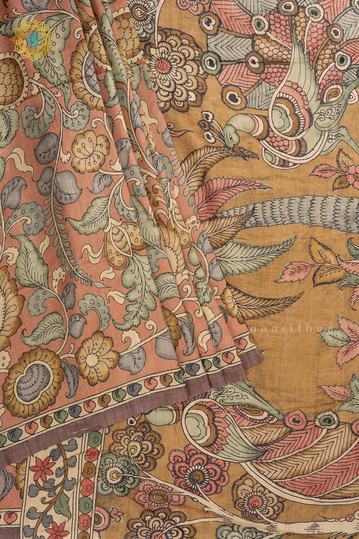 LIGHT BISCUIT WITH BROWN - SEMI TUSSAR SILK