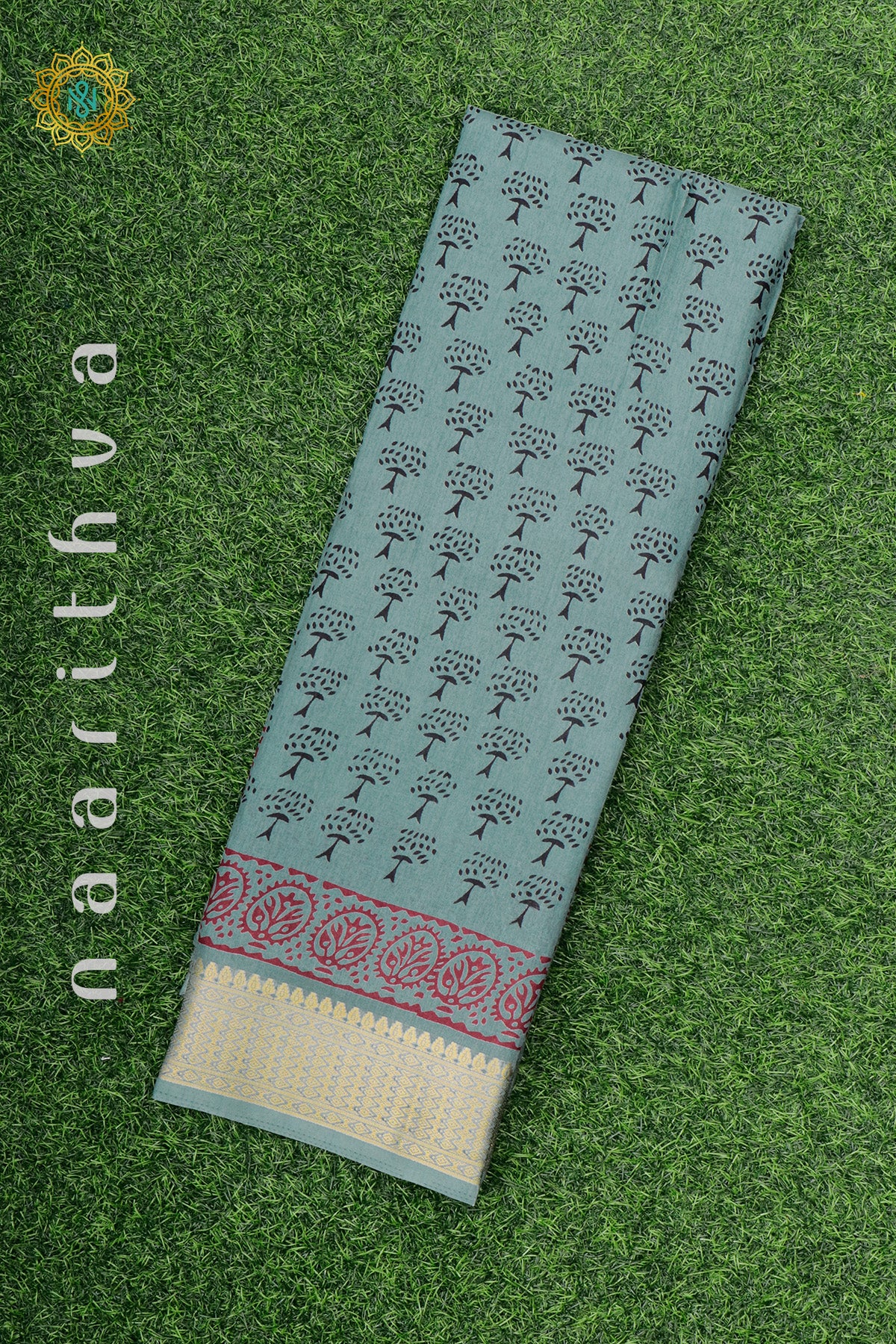 Green Dola Silk Saree With Printed Body And Zari Border