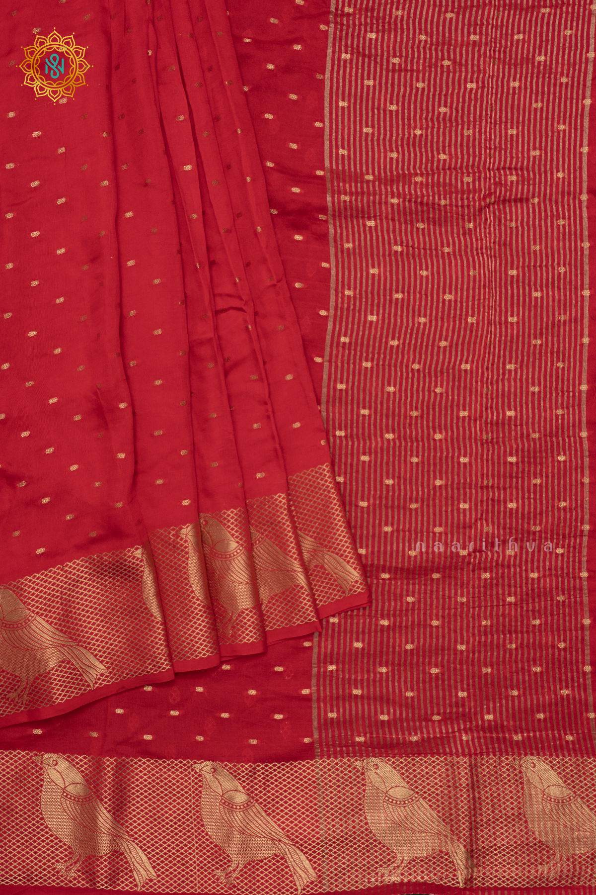 RED WITH GREEN - DOLA SILK