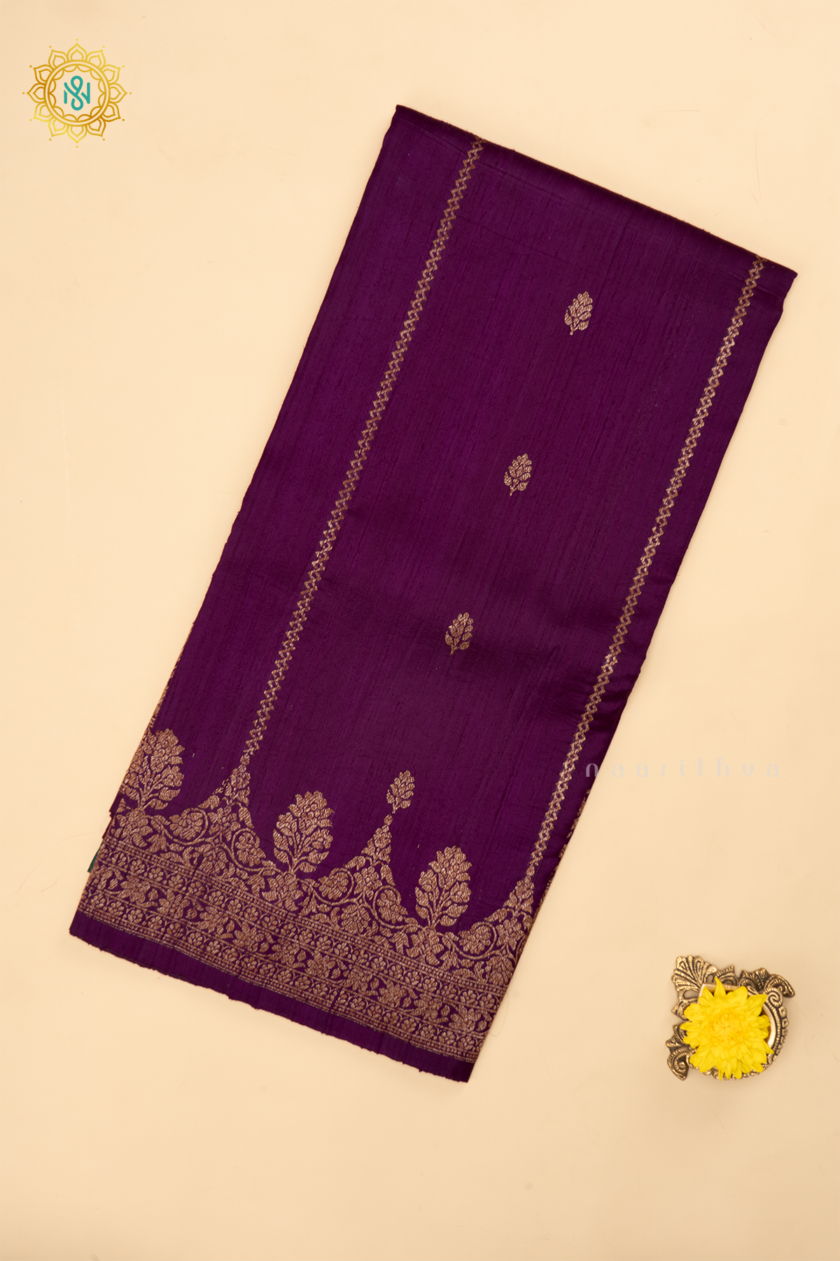MAGENTA - PURE BANARASI RAW SILK SAREE WITH ALLOVER ZARI WOVEN BUTTAS AND SCALLOP BORDER