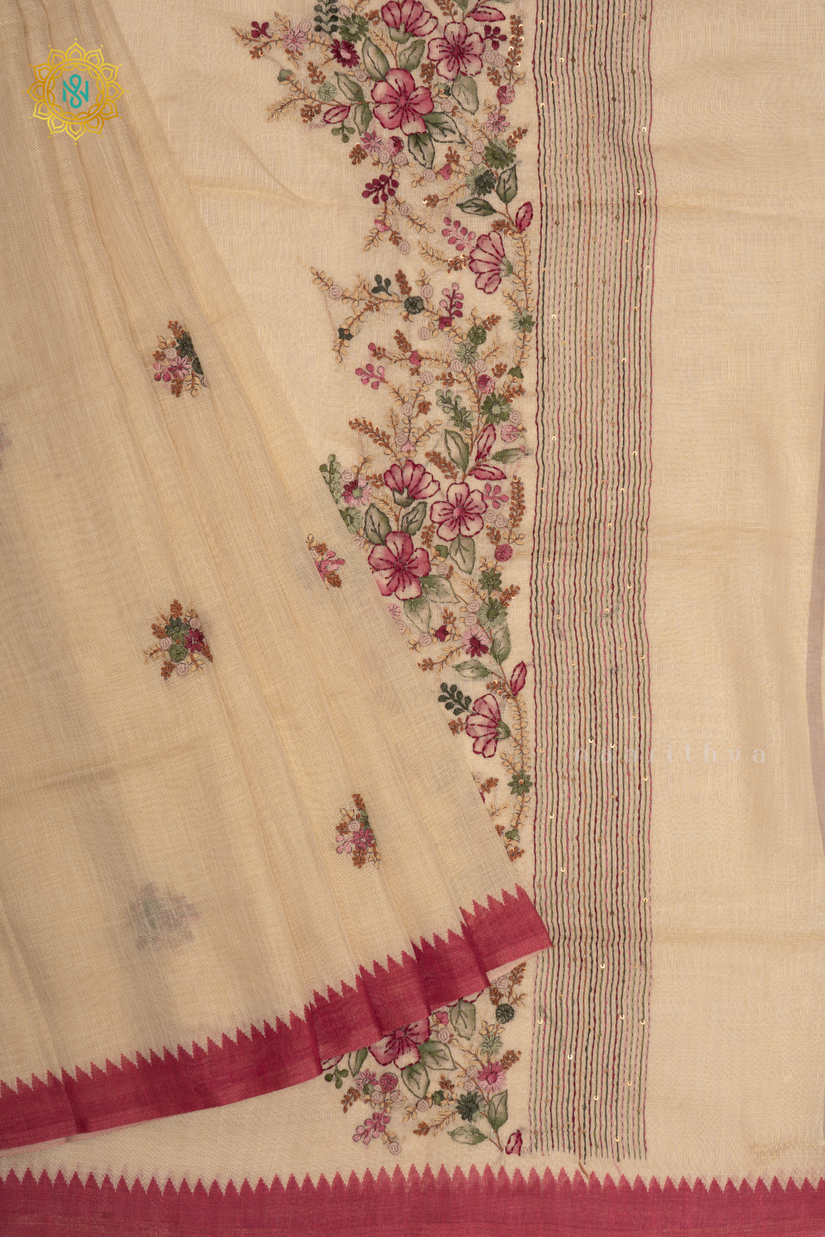 WHITE WITH MAROON - LINEN TISSUE