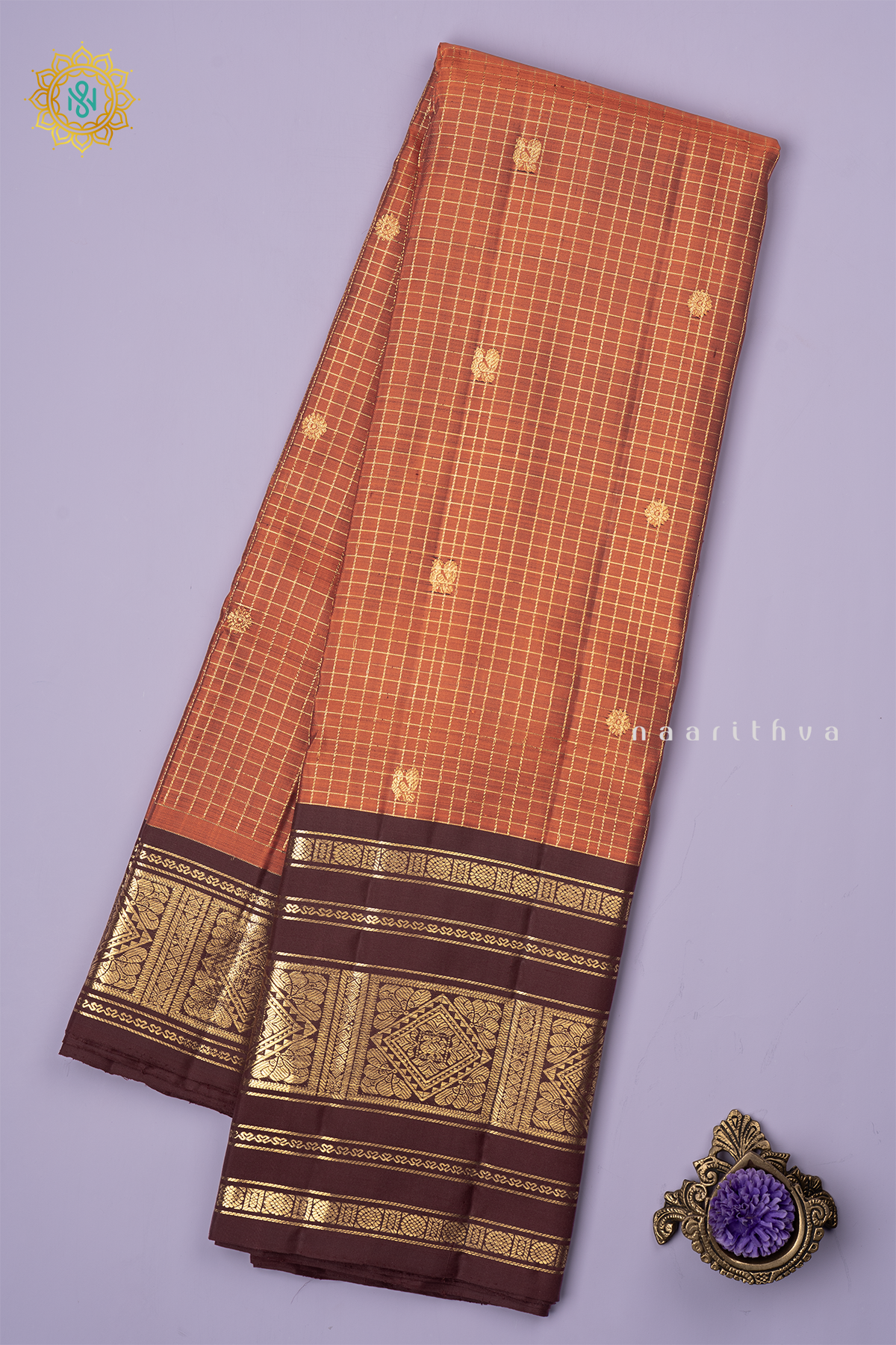 RUST ORANGE WITH BROWN - PURE KANJIVARAM SILK