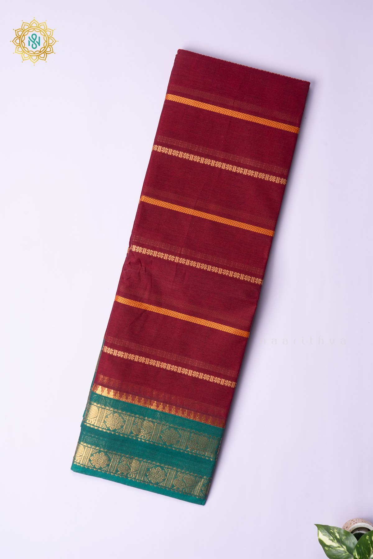 MAROON WITH CYAN GREEN - CHETTINAD COTTON