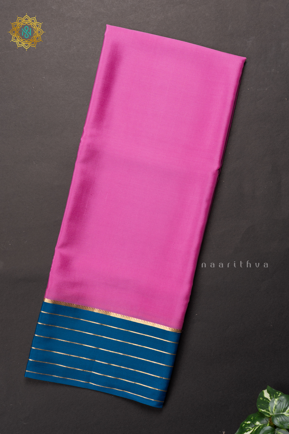 LIGHT PINK WITH PEACOCK BLUE - PURE MYSORE CREPE SILK