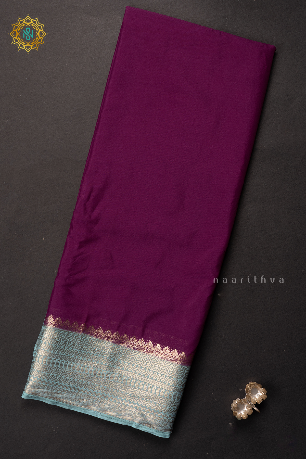 WINE WITH AQUA BLUE - SEMI MYSORE CREPE SILK