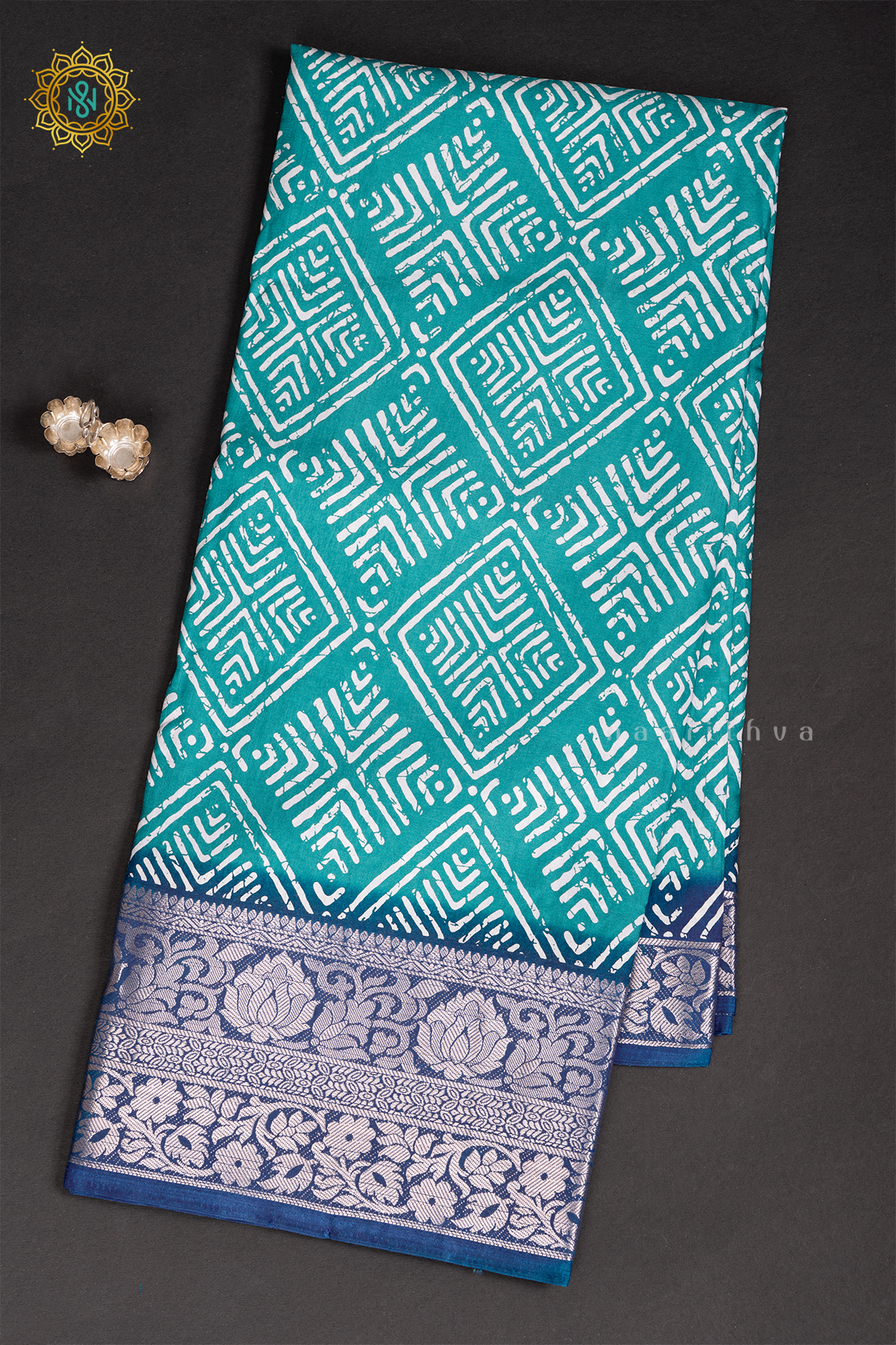 AQUA GREEN WITH TEAL BLUE - DOLA SILK
