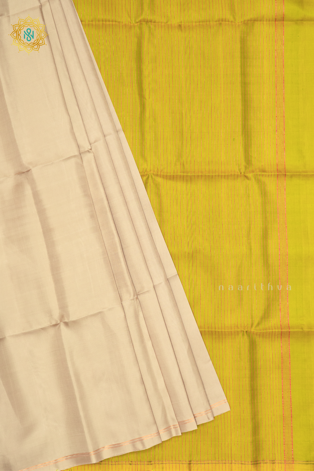 BEIGE WITH PARROT GREEN - PURE KANJIAVARAM SOFT SILK