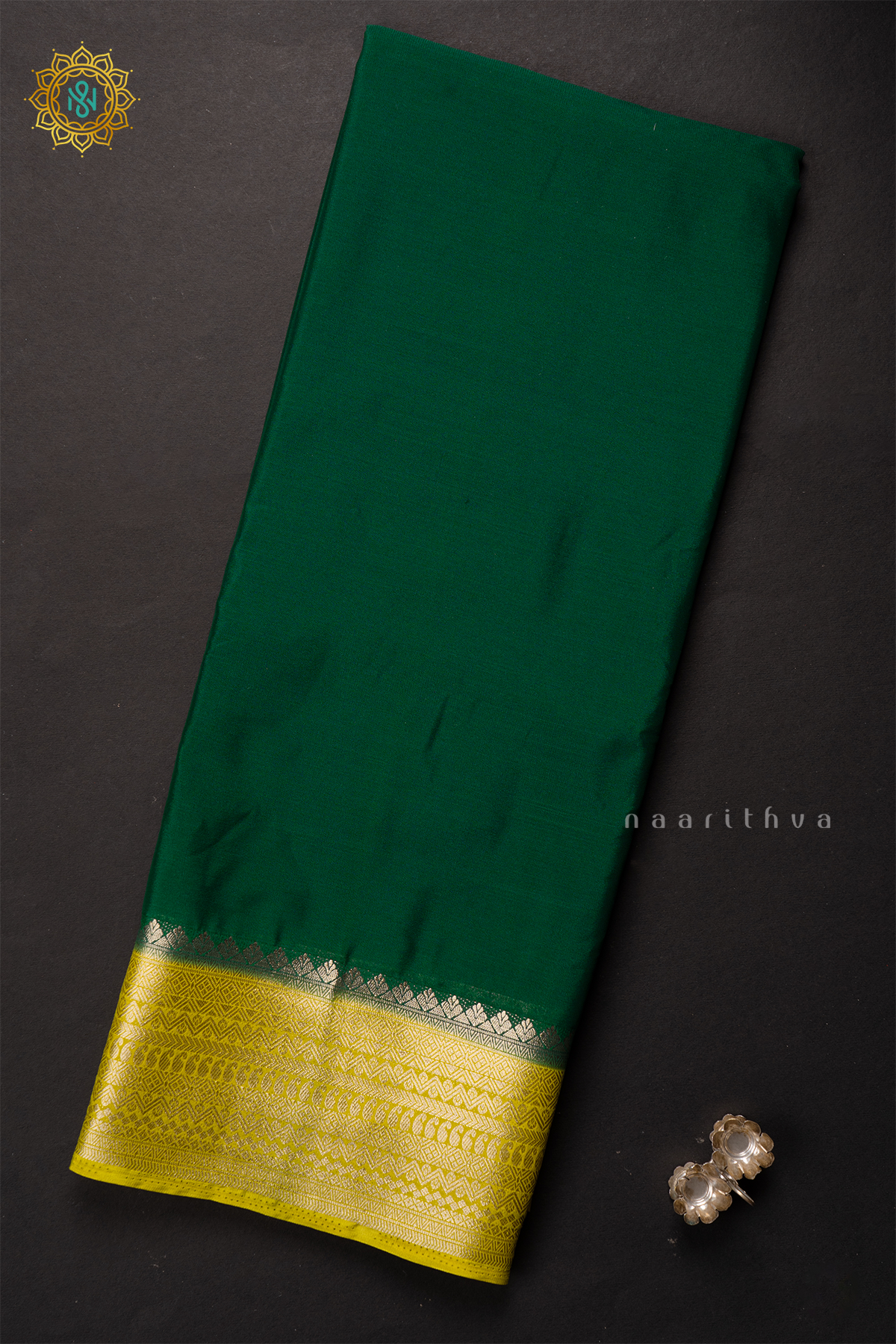 GREEN WITH YELLOW - SEMI MYSORE CREPE SILK
