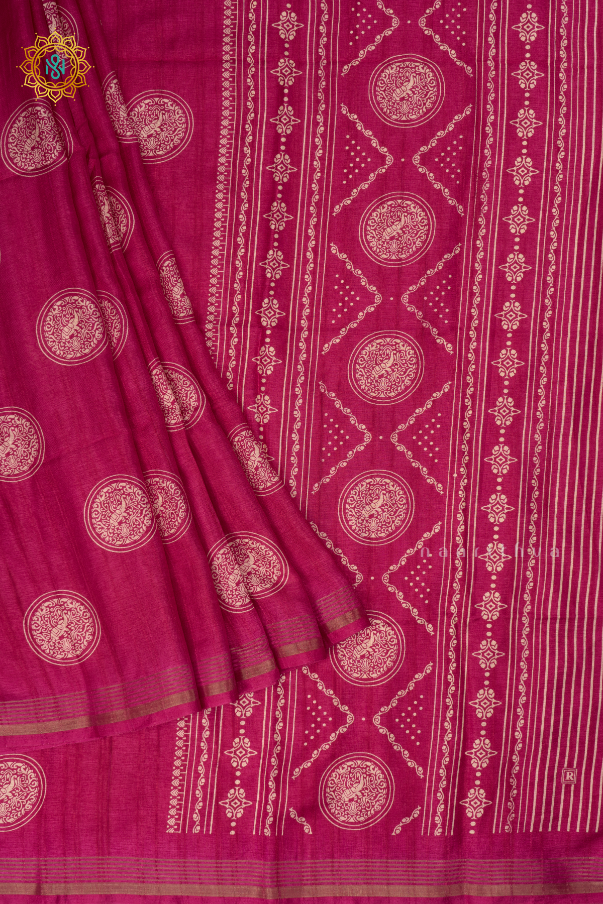 Rani Pink - Semi Tussar Silk Saree Allover Printed Buttas on the body with Zari Border