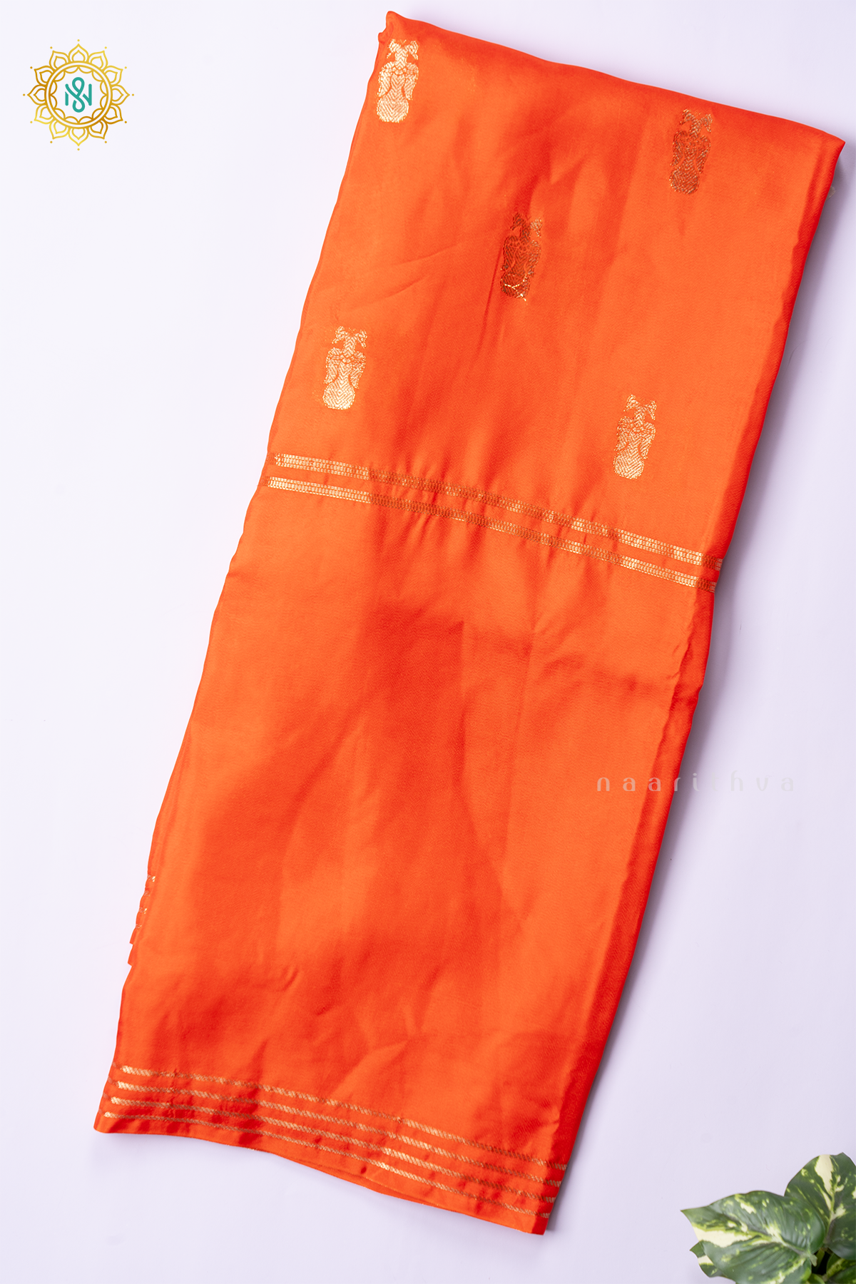 ORANGE WITH PURPLE - SEMI CREPE SILK
