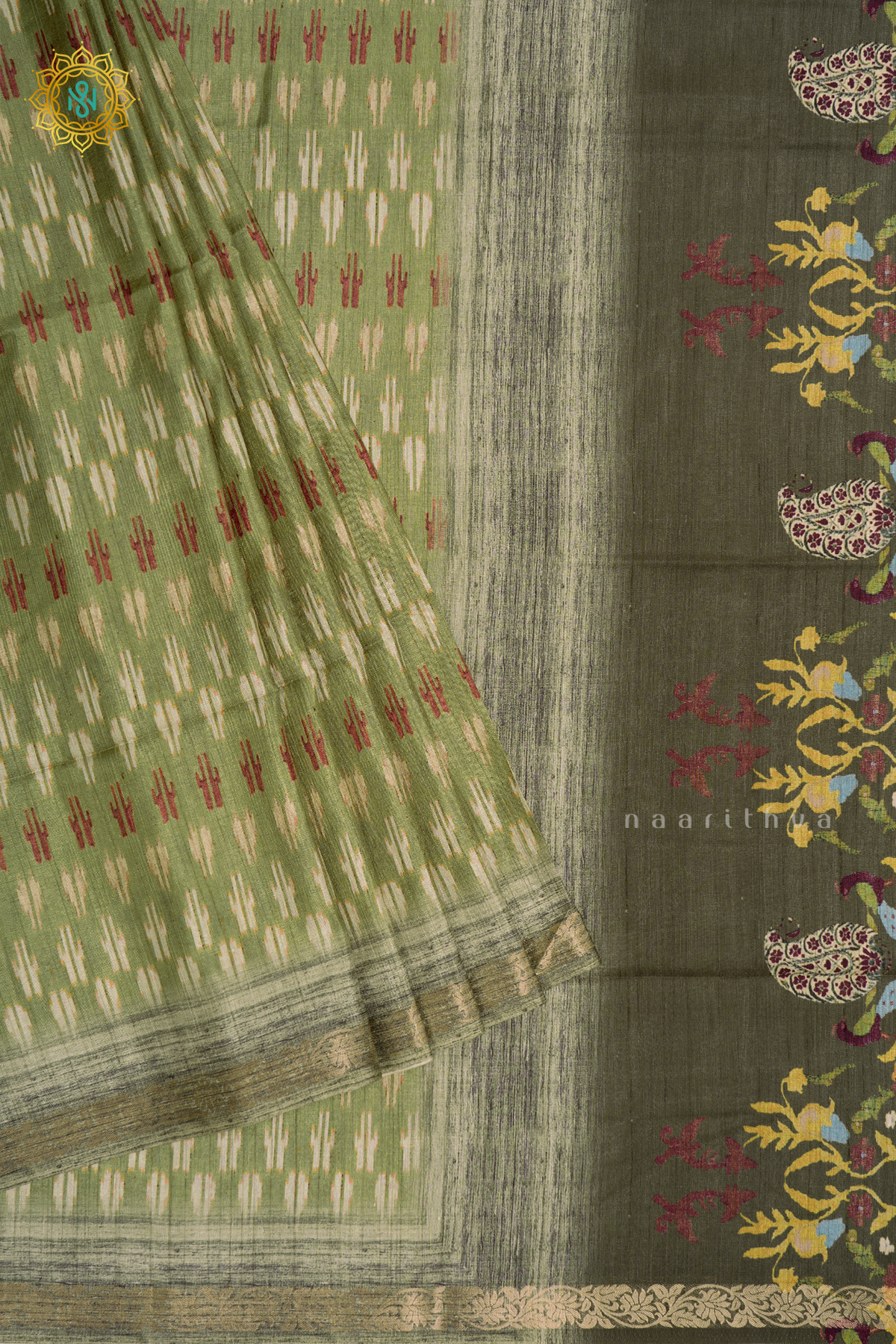 Light Green - Semi Gicha Tussar Saree Allover Printed Body With Zari Border, Pallu And Blouse