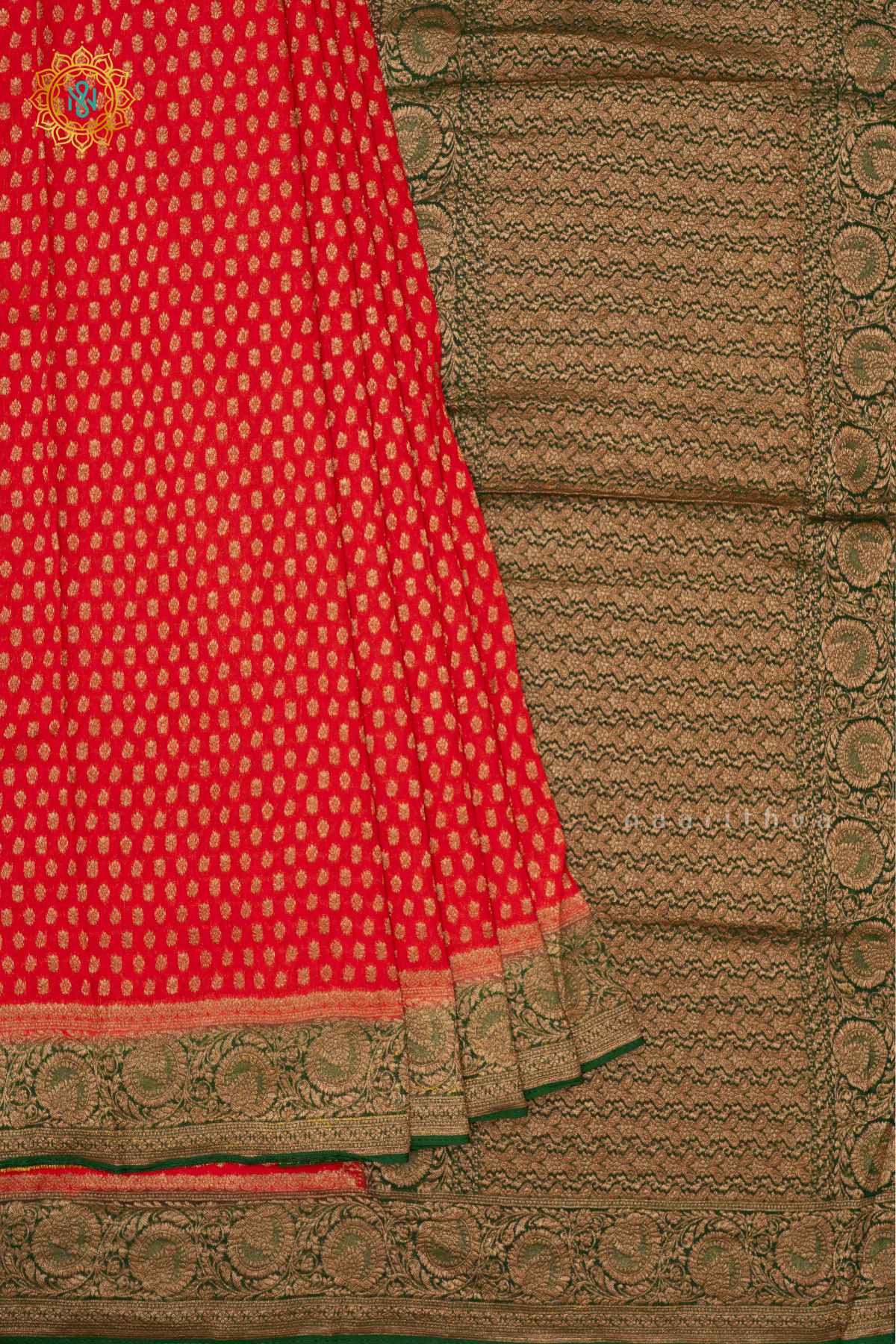RED WITH GREEN - SEMI GEORGETTE