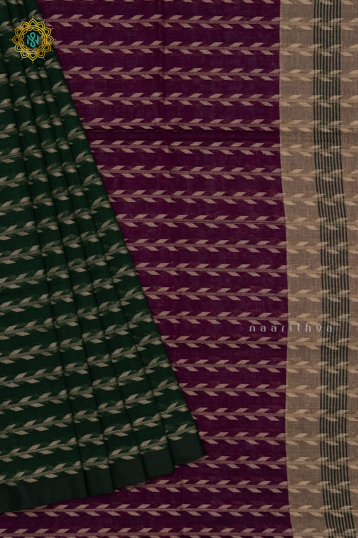 BOTTLE GREEN WITH MAGENTA - MUL COTTON