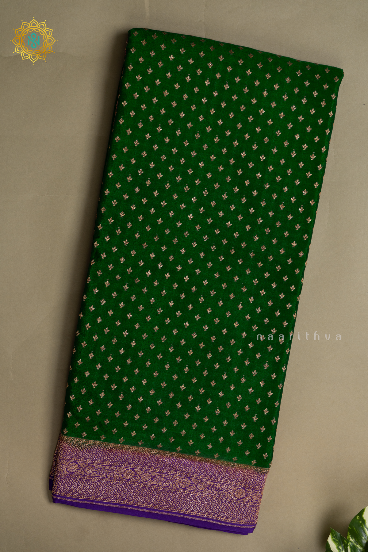 GREEN WITH PURPLE - PURE BANARASI CREPE