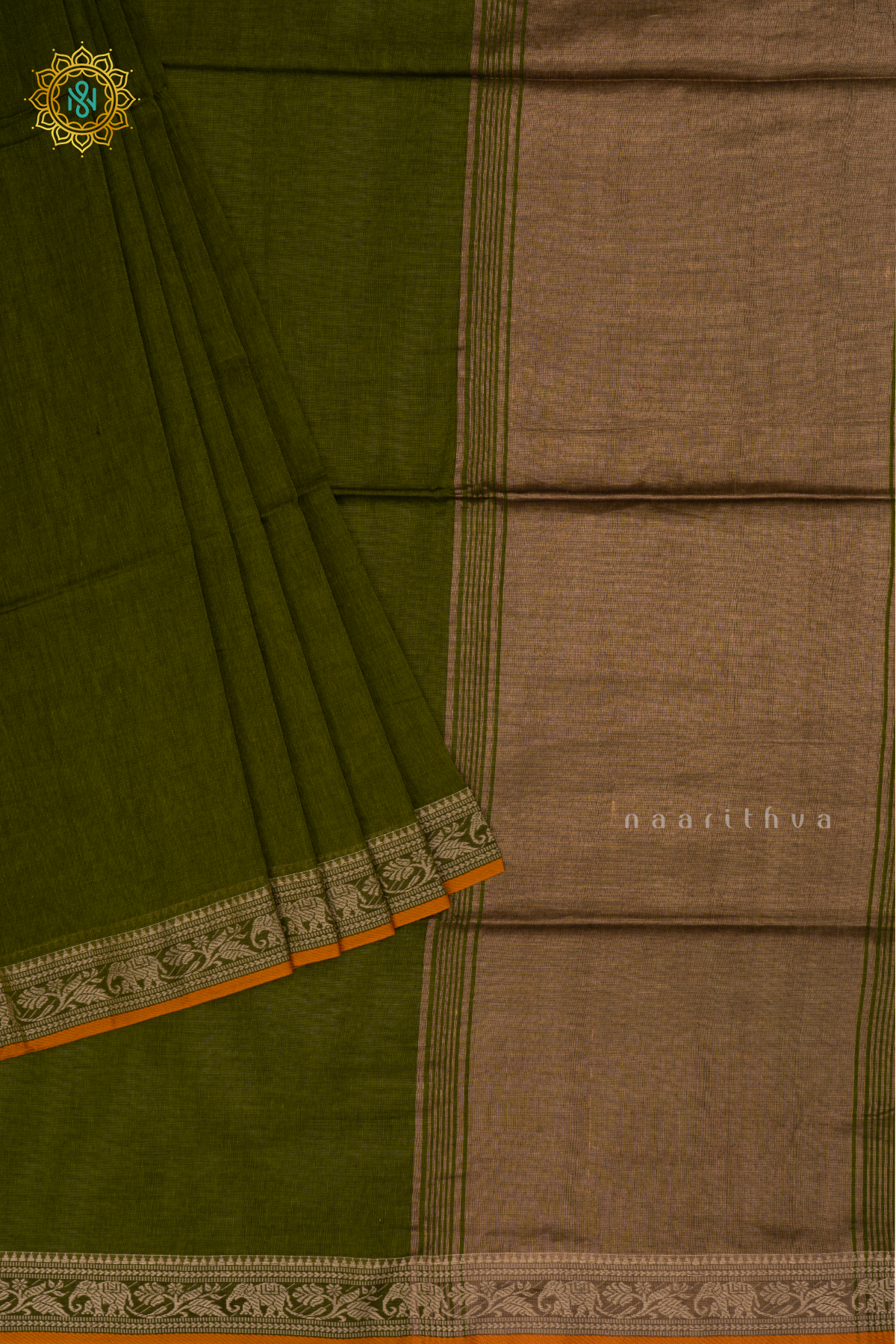 Light Green Mul Cotton Saree with Plain Body and Thread Woven Border
