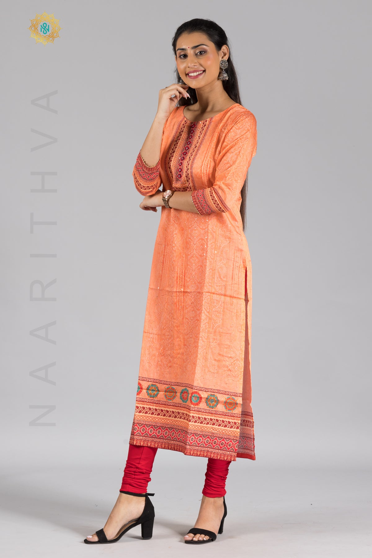 PEACH - CASUAL KURTI WITH THREAD & SEQUINS WORK