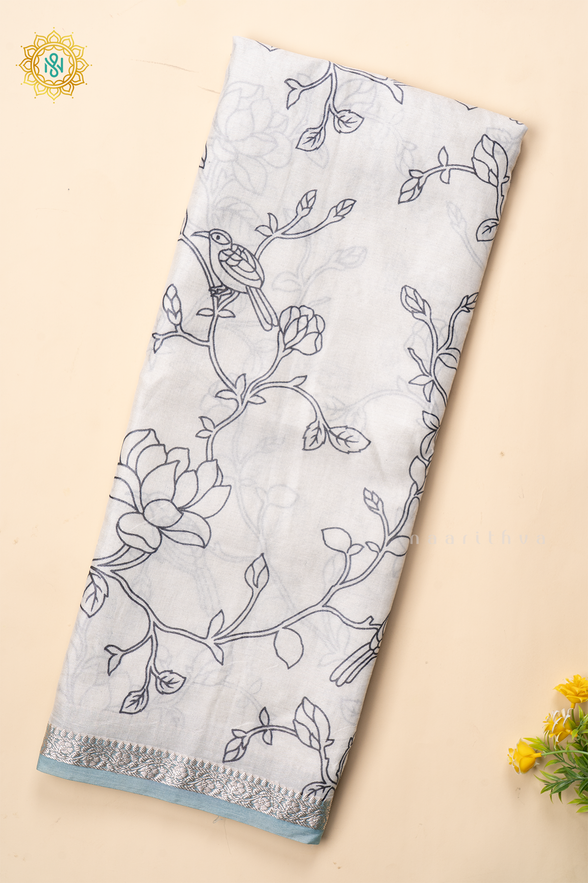 WHITE WITH AQUA BLUE - COTTON TISSUE