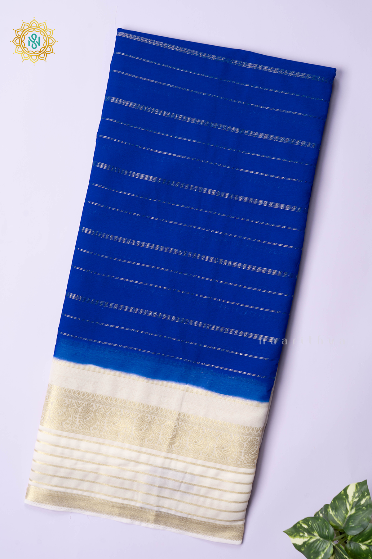 ROYAL BLUE WITH WHITE - SEMI GEORGETTE