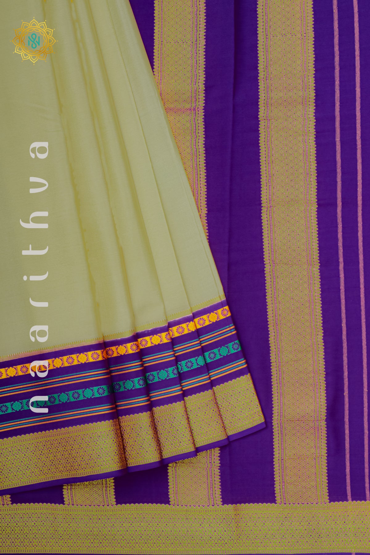 OFF WHITE WITH PURPLE - PURE MYSORE CREPE SILK
