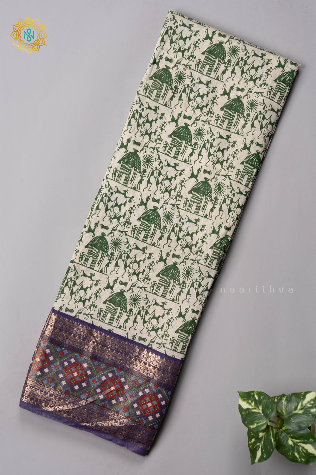 WHITE WITH NAVY BLUE - VISCOSE COTTON