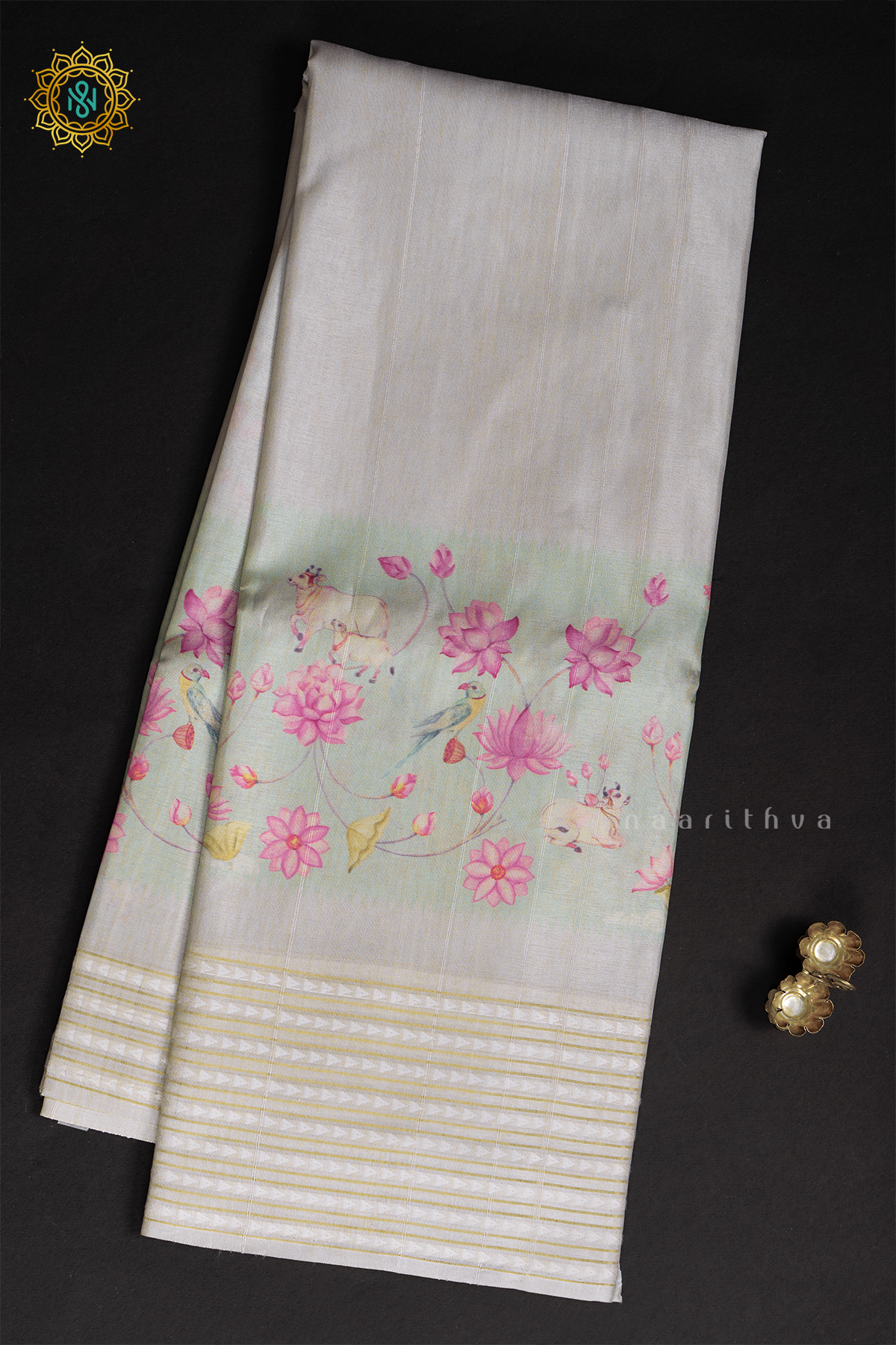 OFF WHITE WITH AQUA GREEN - KOTHA TUSSAR
