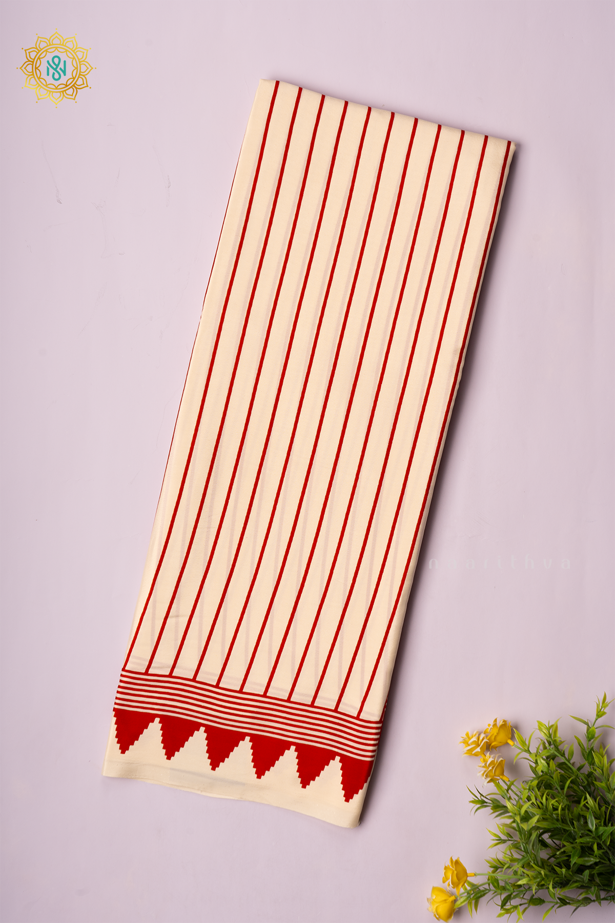 WHITE WITH RED - SATIN CREPE