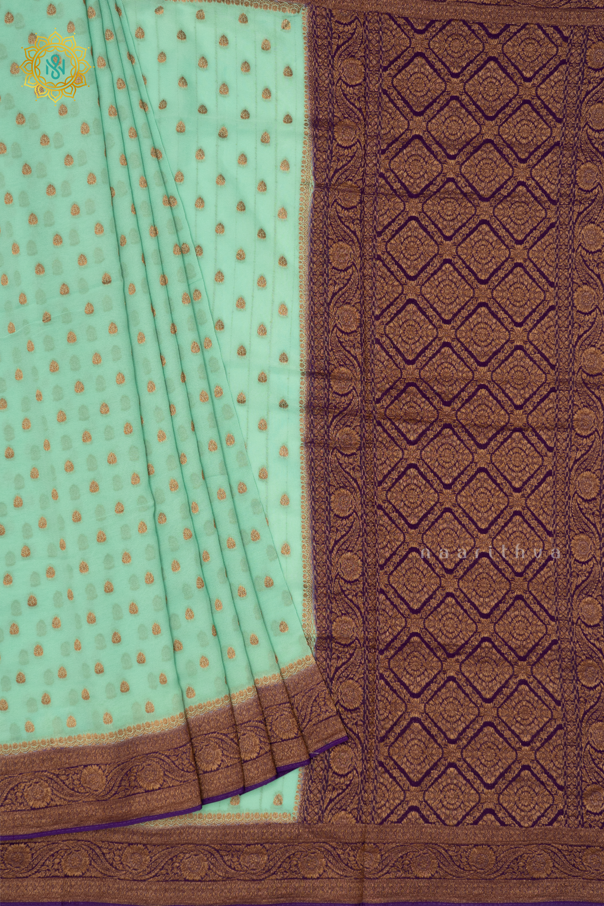 AQUA GREEN WITH PURPLE - SEMI GEORGETTE