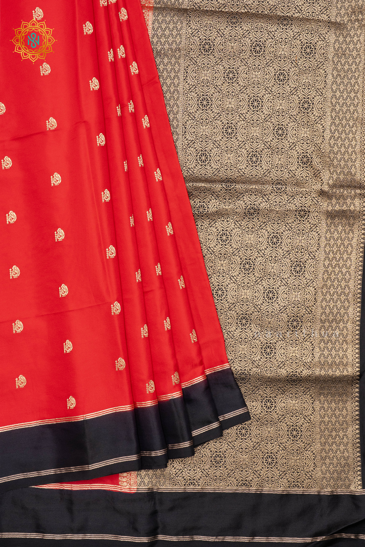 RED WITH BLACK - SEMI SILK