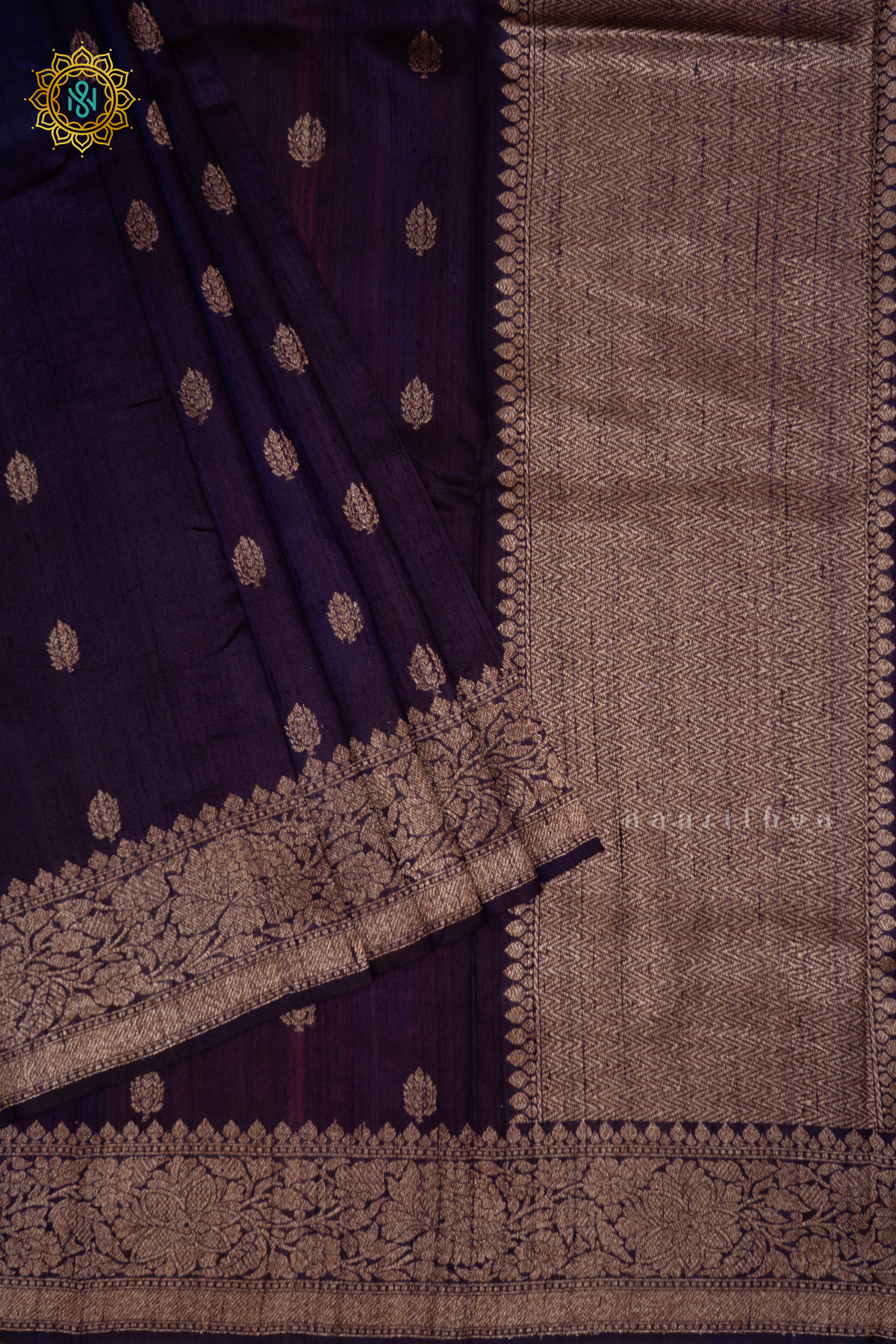 PURPLE - PURE BANARASI RAW SILK SAREE WITH ALLOVER ZARI WOVEN BUTTAS AND BORDER