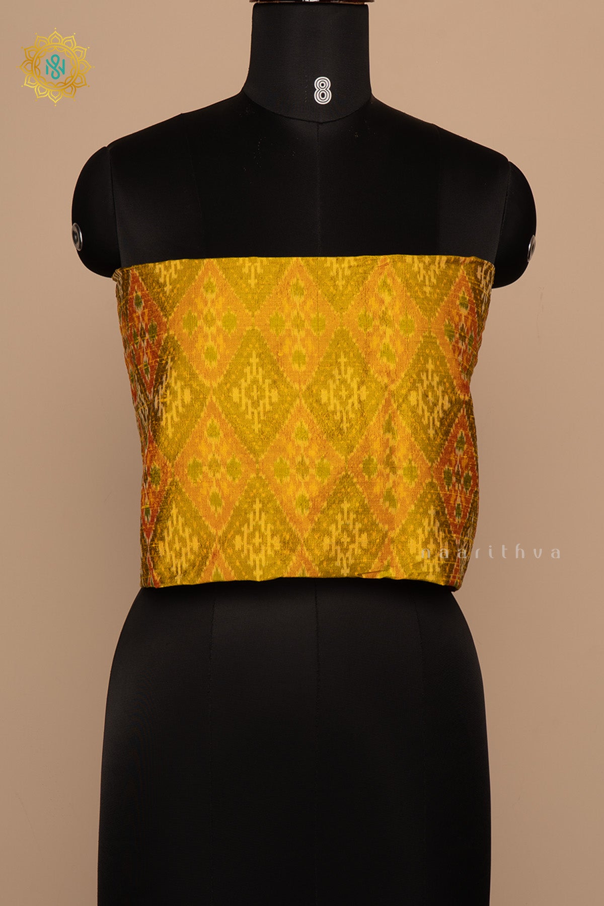 Dual shade of Golden Yellow - Ikkat Woven Pure Silk Blouse Fabric
