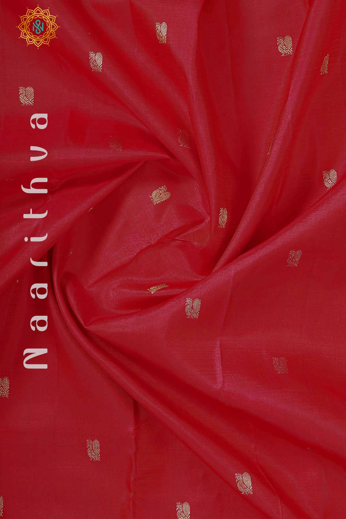 DUAL SHADE OF RED WITH MUSTARD & BLUE - PURE KANJIVARAM SILK