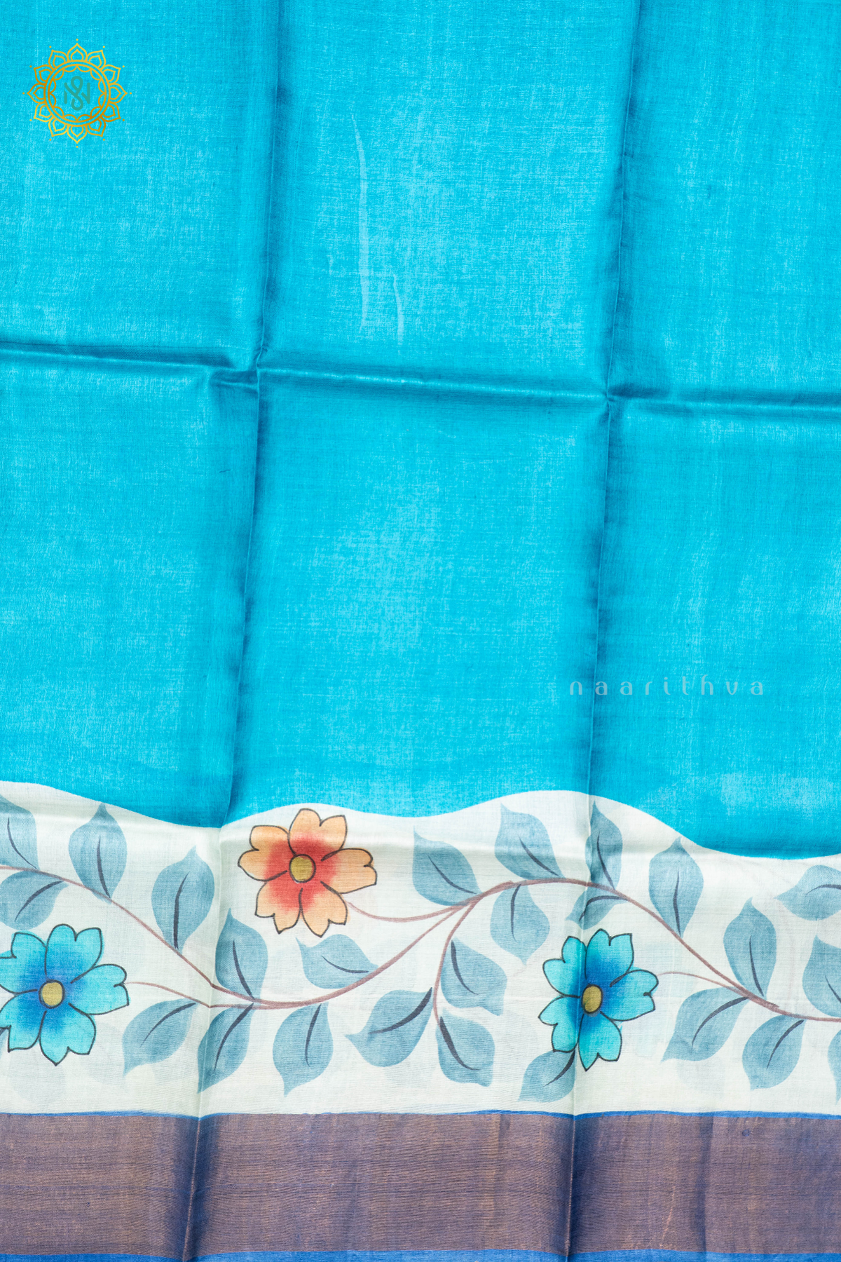 SKY BLUE - PURE TUSSAR SILK WITH HAND PAINTED