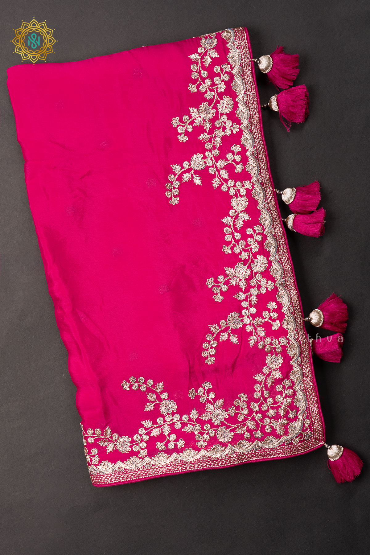 RANI PINK - CREPE PARTY WEAR SAREE WITH READYMADE BLOUSE