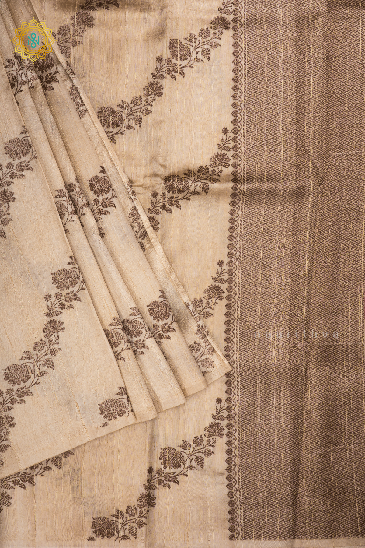 Off White with Red Pure Banarasi Raw Silk Saree With Allover Zari in Borderless Style