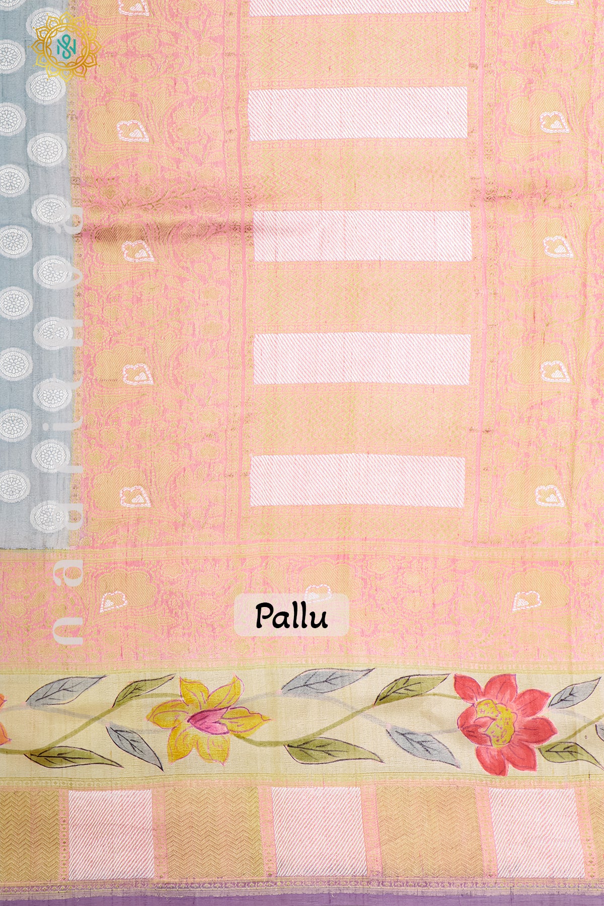 AQUA BLUE WITH PEACH & LAVENDER - PURE HAND PAINTED TUSSAR GEORGETTE