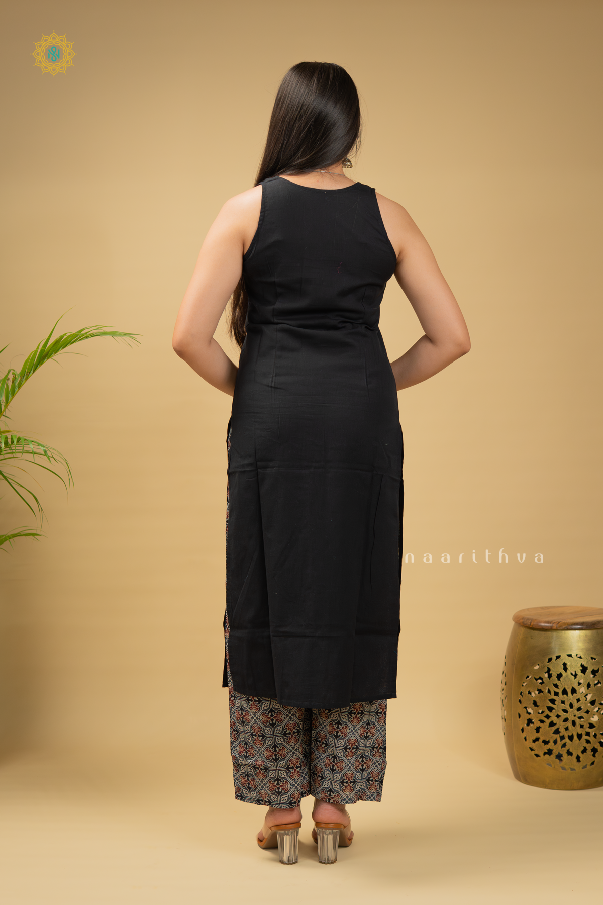 BLACK - COTTON 2PC SLEEVLESS SALWAR SUIT WITH TOP & BOTTOM