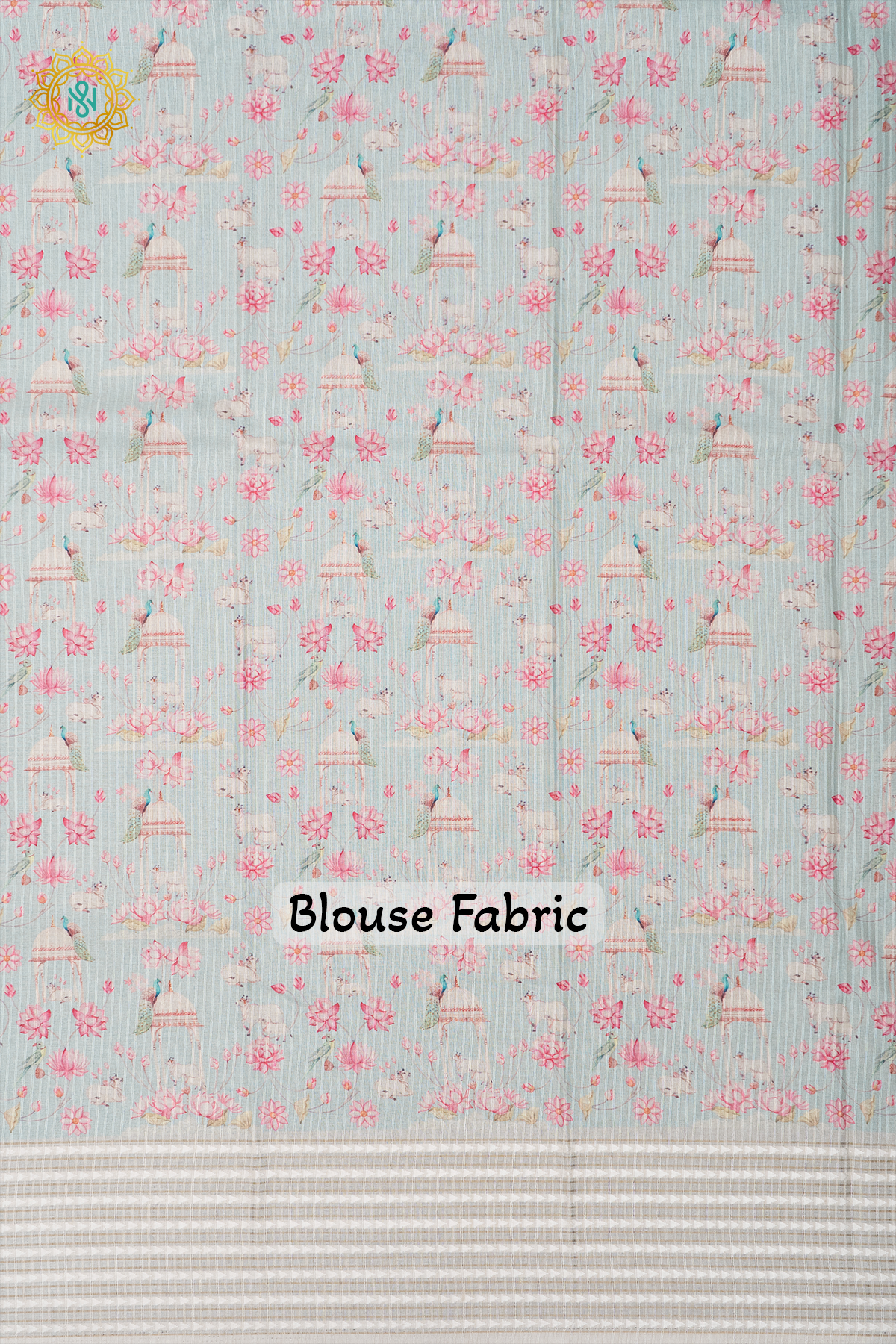 OFF WHITE WITH AQUA BLUE - SEMI TUSSAR