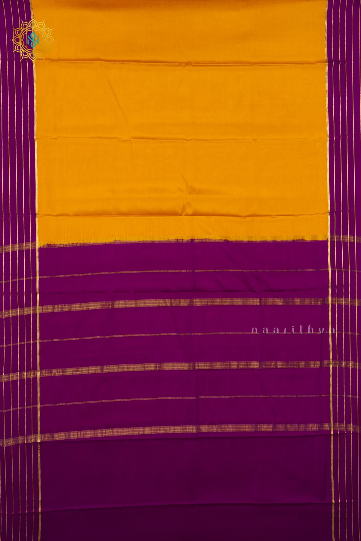 YELLOW WITH MAGENTA - PURE MYSORE CREPE SILK
