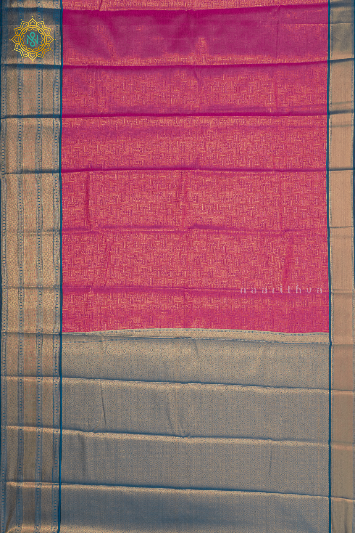 PINK WITH PEACOCK BLUE - SEMI KANCHI
