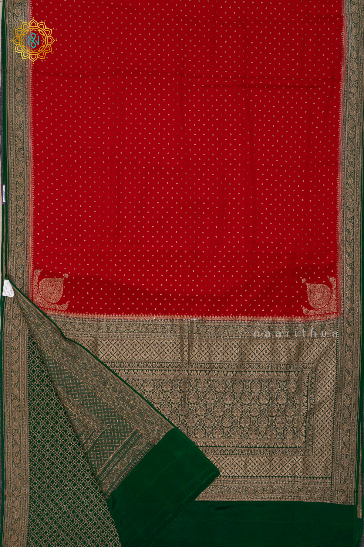 RED WITH GREEN - PURE BANARASI CREPE