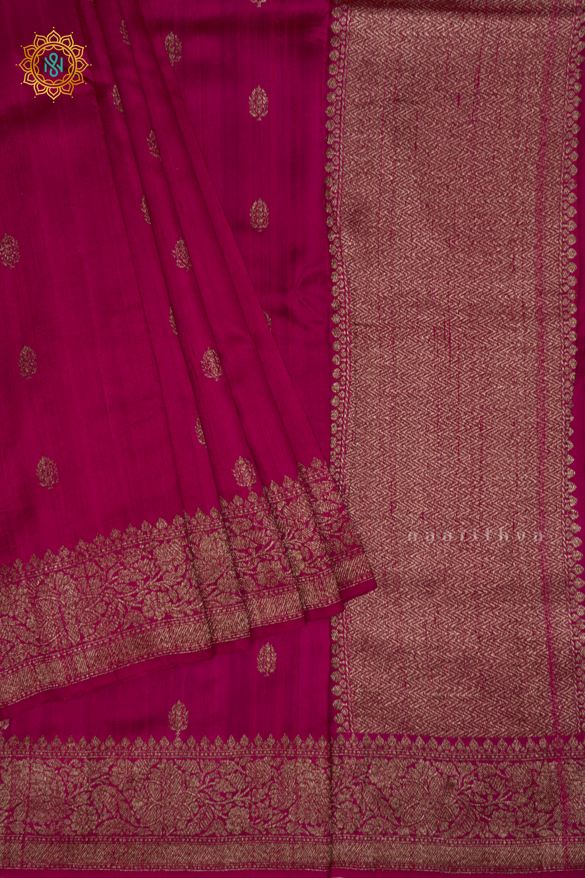 RANI PINK - PURE BANARASI RAW SILK SAREE WITH ALLOVER ZARI WOVEN BUTTAS AND BORDER