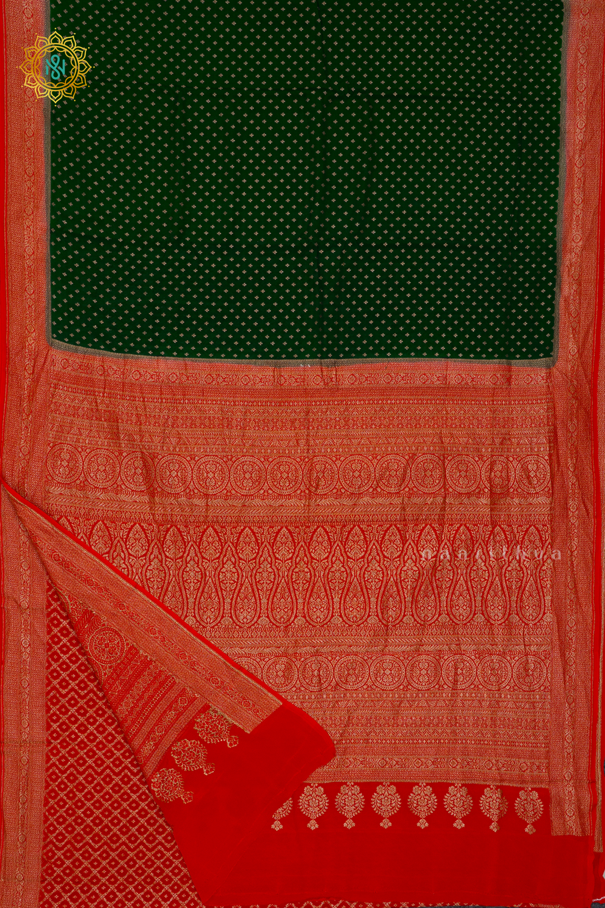 GREEN WITH RED - PURE BANARASI CREPE