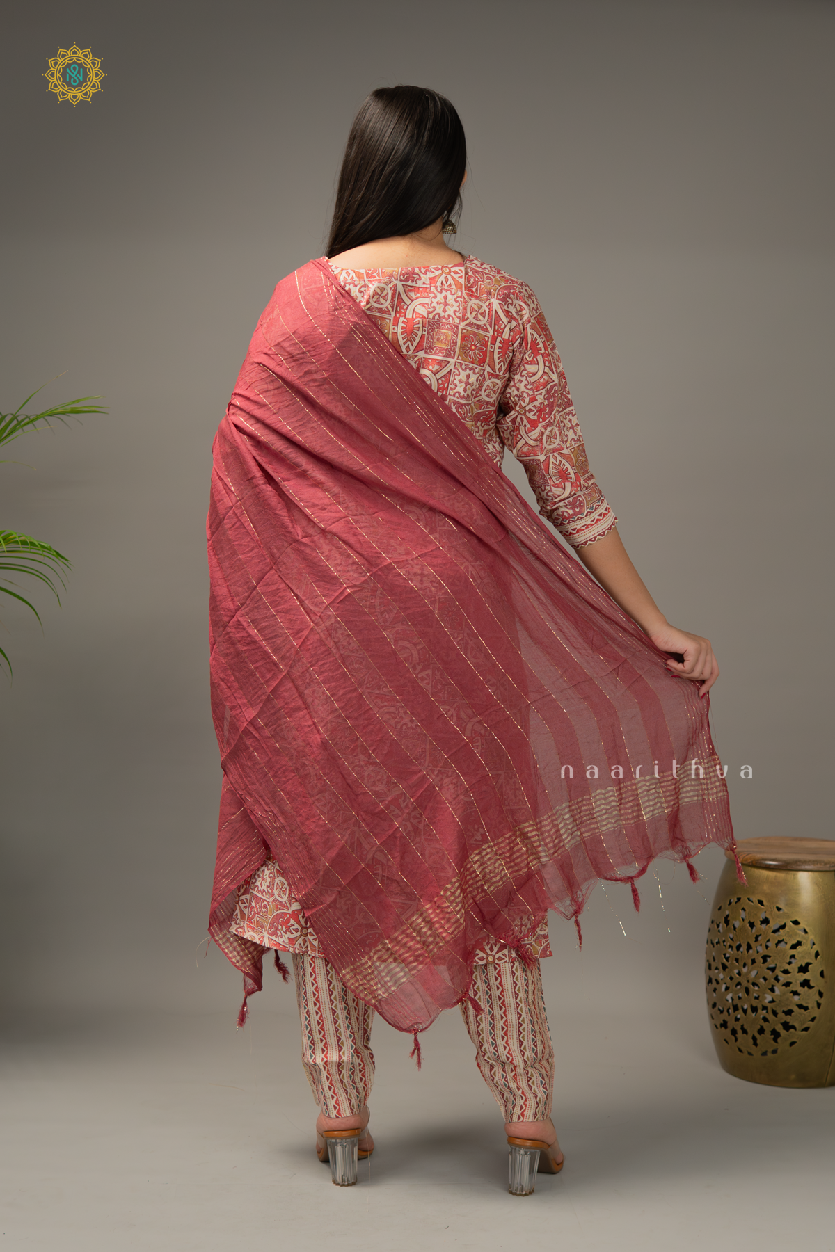 MAROON - CREPE 3PC SALWAR SUIT WITH PRINTED TOP, BOTTOM & DUPPATA
