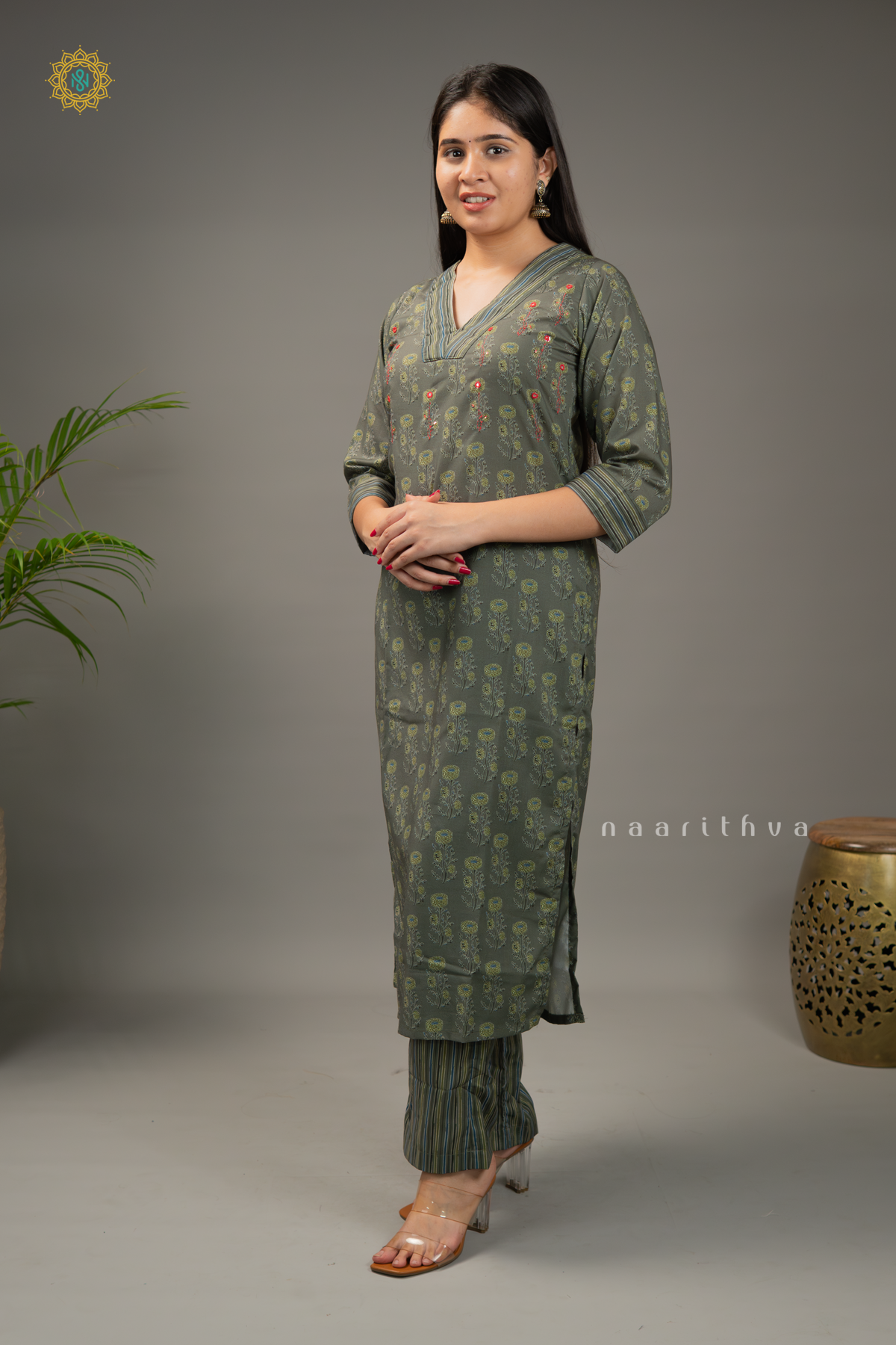 GREEN - VISCOS COTTON 2PC SALWAR SUIT WITH PRINTED TOP & BOTTOM